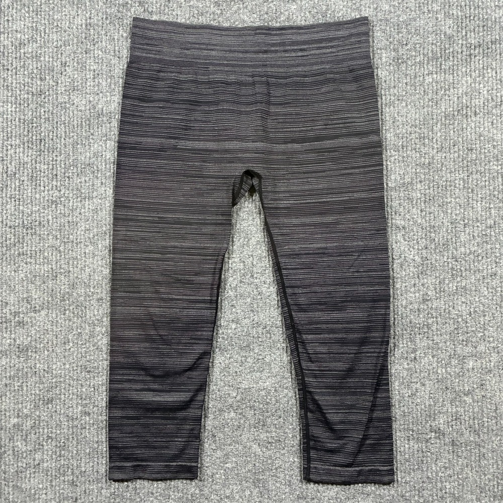 Fabletics Womens Cropped‎ Leggings Size 4 Black Striped Stretch Athletic
